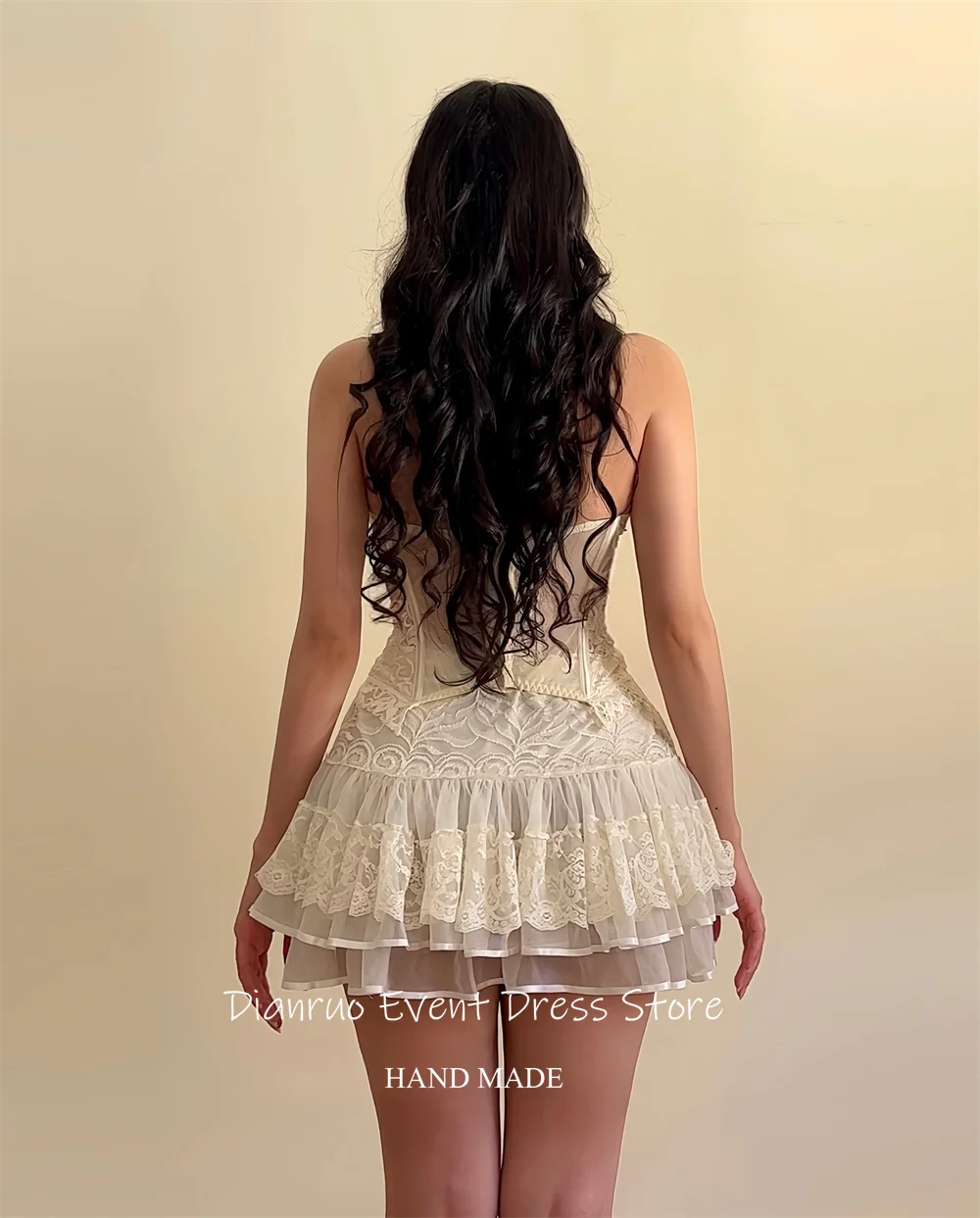 Dianruo kawaii rendas em camadas vestidos de baile uma linha mini vestido de baile querida apliques plissado robes de cocktail personalizado