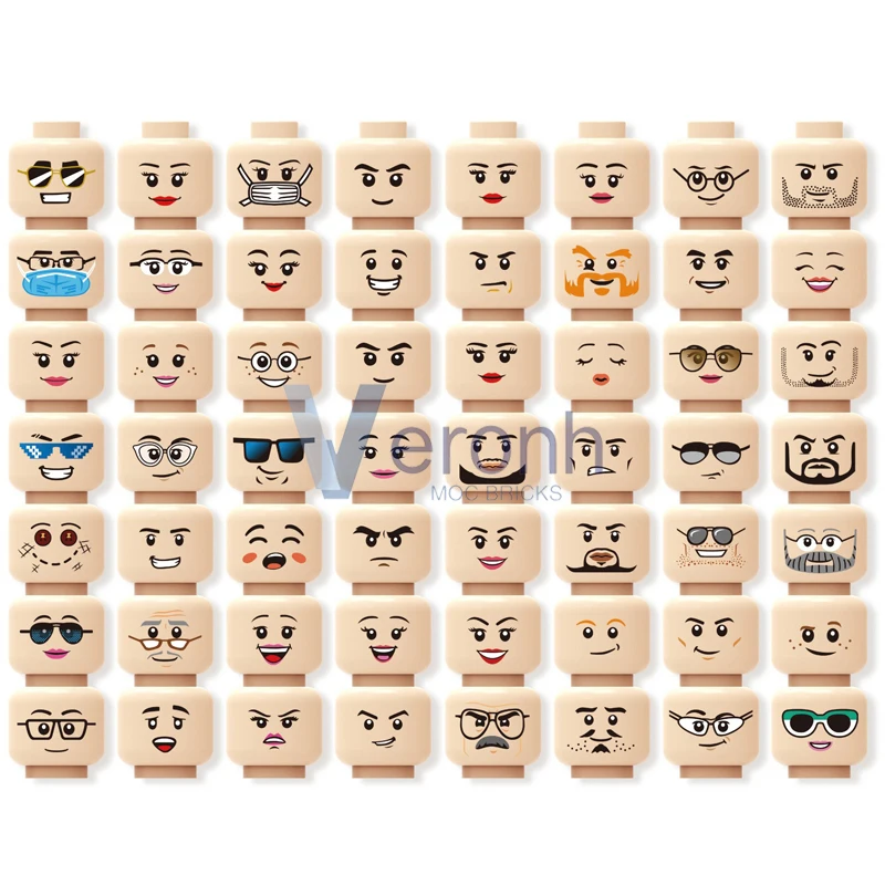 56 Pcs/Set Figures Face Expression Building Blocks Parts DIY Creative  Prints Mini Dolls Head MOC Bricks Accessory Toys Kid Gift