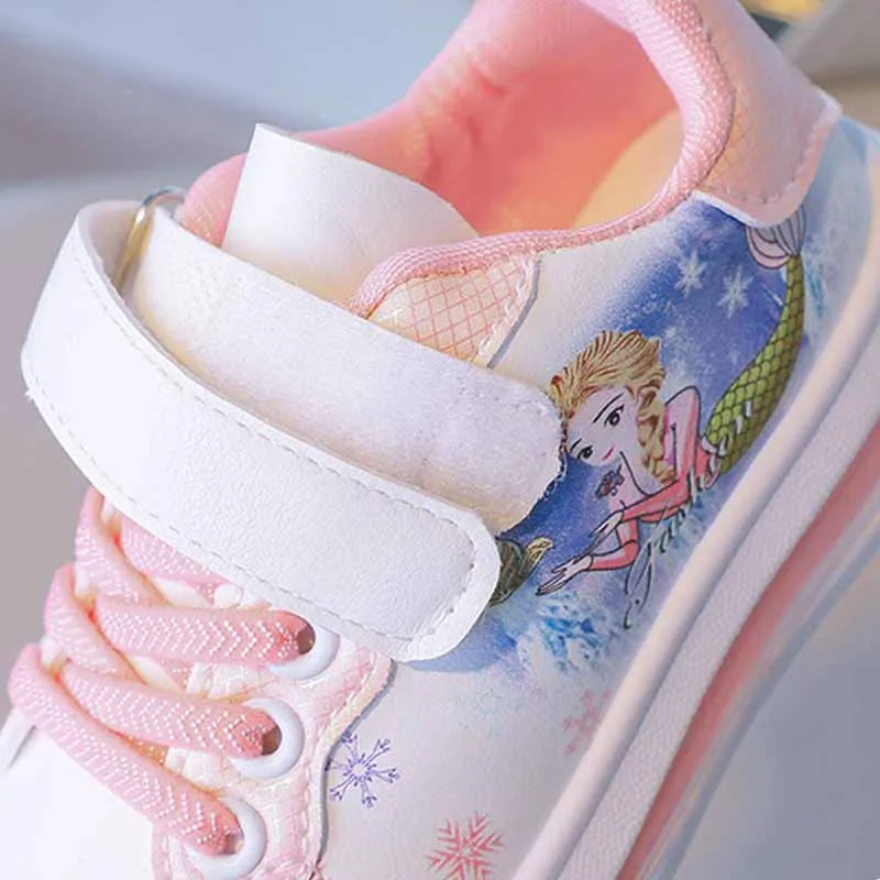 Disney Girls Fashion Cartoon Sports Shoes Thick Sole Little Princess Board Shoes Students Cute Non Slip Pink Purple Running Shoe