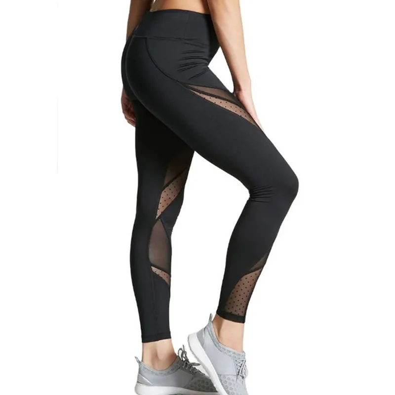 Plus Size Women Mesh Patchwork Sport Leggings High Waist Tights Pants Solid Sports Wear For Women Gym Push Up Yoga Pants