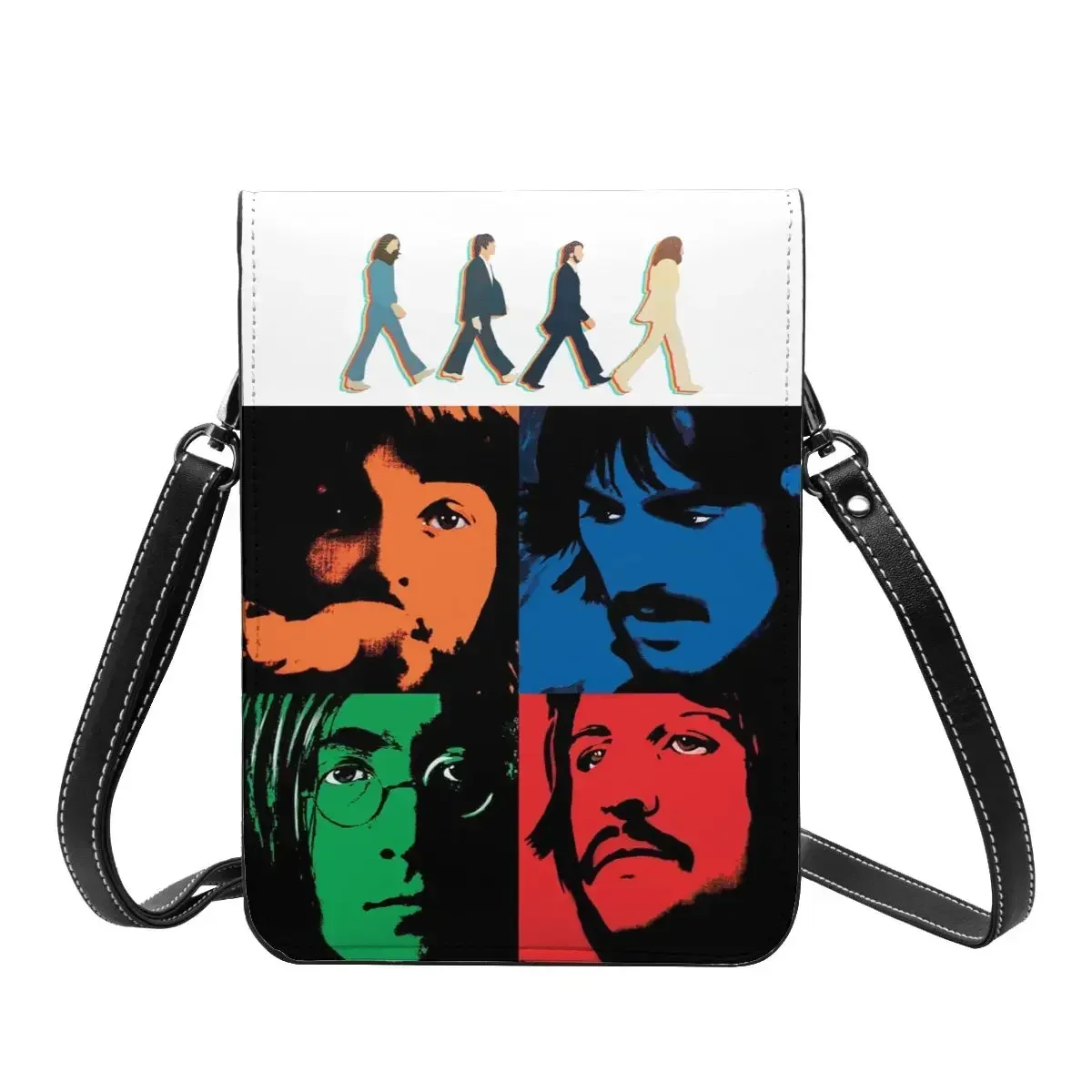 The Beatle Walking Road Small Cell Phone Purse Leather Card Case Street Woman Crossbody Bag Durable