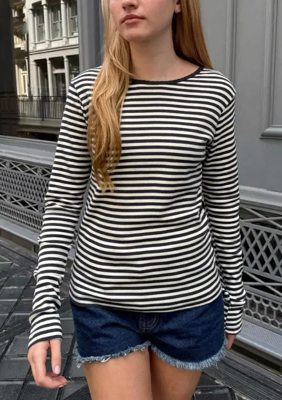 Y2k Top Tees T-shirt Gotica E-girl Emo Abbigliamento Vintage anni 2000 Estetica Manica lunga T-shirt a righe Crop Top Streetwear