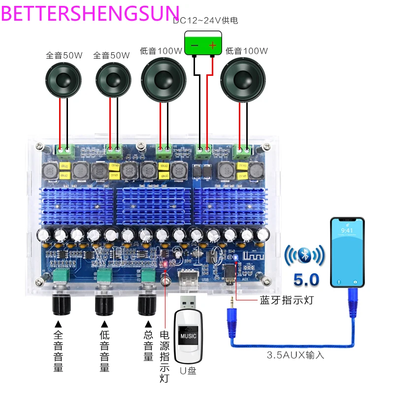 XH-A310 with tuning TDA3116D2 digital power amplifier board four-channel dual bass dual stereo