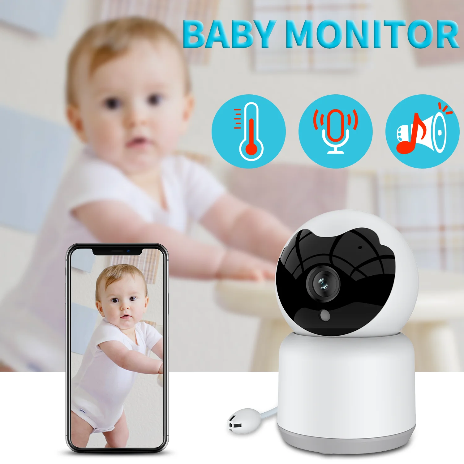 Tuya APP 3MP 1080P Sound Detection Wireless PTZ Feeding Plan Temperature Baby Sitter Nanny Cam  IP Camera