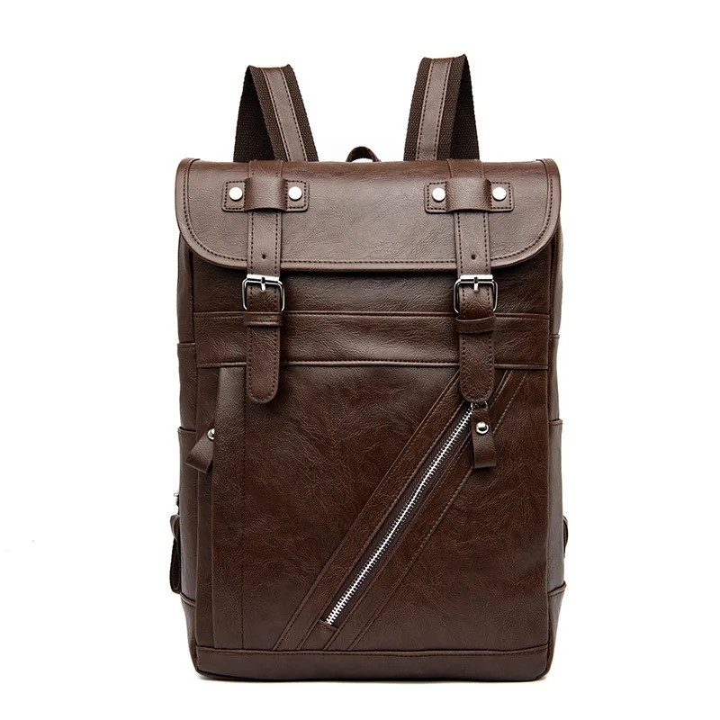 Men's Vintage PU Leather Backpack - Large-Capacity Travel Bag with Adjustable Straps & Retro Zipper, Casual Laptop Daypack