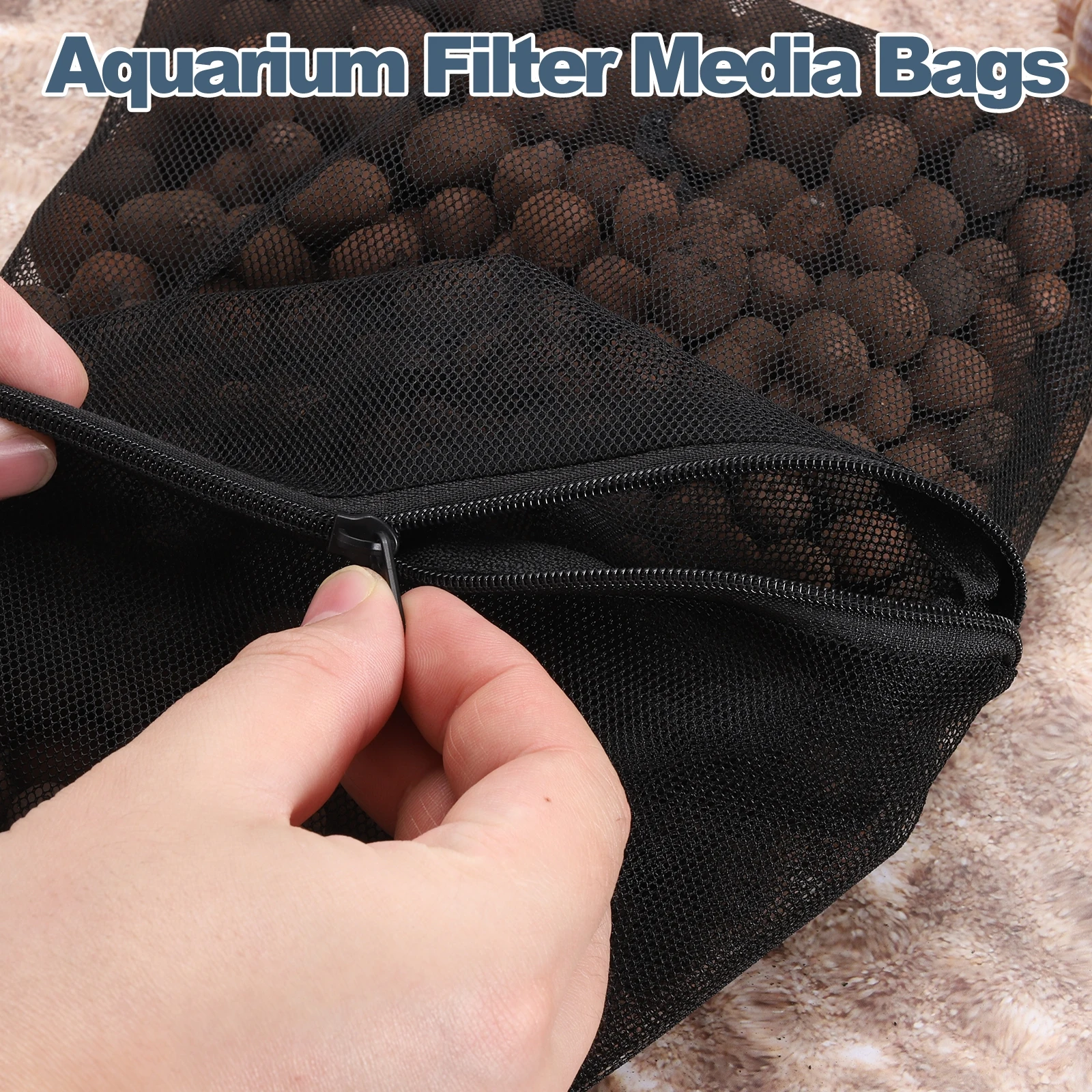 10Pcs Aquarium Filter Media Bags Fish Tank Fine Mesh Bag with Zipper Reusable Versatile Intended for Fish Pond Ceramic Rings view 3