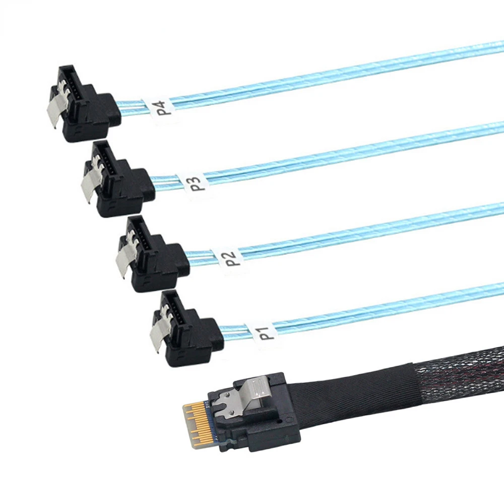 Experience Lightning-Fast Speeds with Efficient PCIE Slimline SAS 4.0 38pin SFF-8654 4i to 4 SATA Female 90 Degree Cable