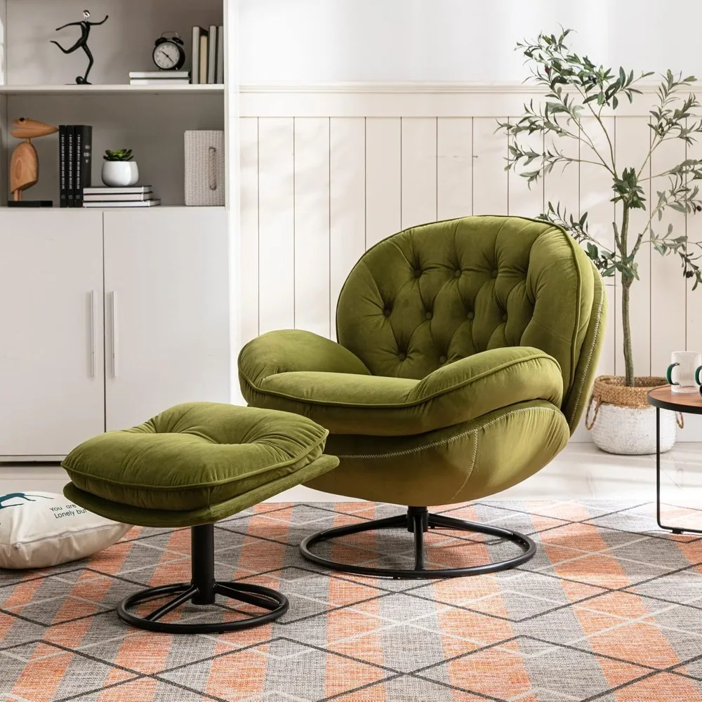 

Accent Chair with Ottoman,360 Degree Swivel Velvet Accent Chair, Lounge Armchair with Metal Base Frame for Living Room