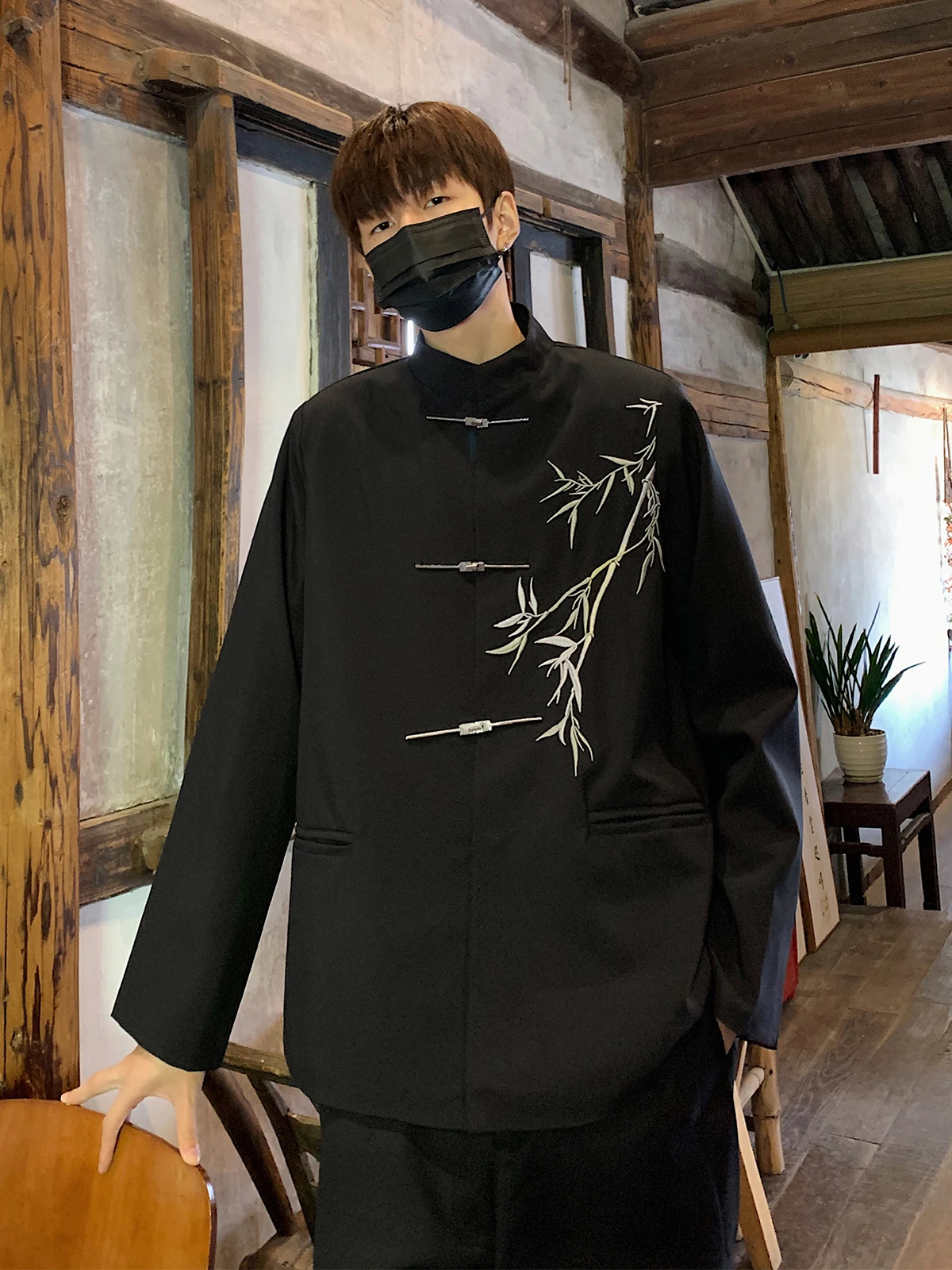 

New Chinese Sle Retro Stand Collar Jaet Men's Loose Casual High-End Feelings Airplane Bule Suit Coat Spring Autumn