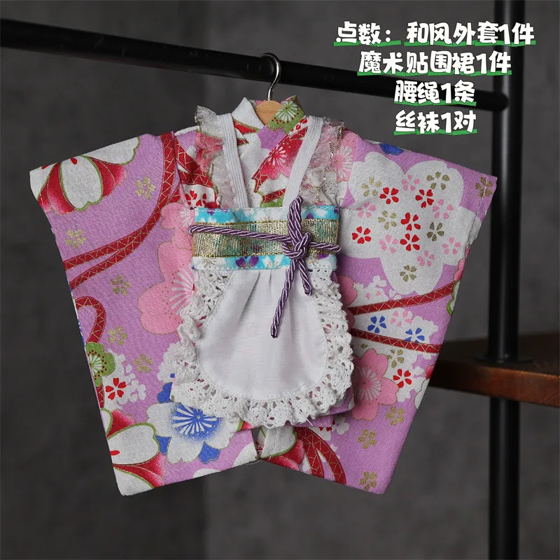 Japanischer süßer Yukata-Kimono mit Blumenmuster und Dienstmädchenrock für normale 1/6 BJD 30cm Actionfiguren-Körpermodelle – Detail 22