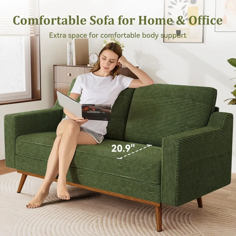 أريكة بمقعدين من سروال قصير أخضر حديث لمنتصف القرن لغرفة المعيشة وغرفة النوم