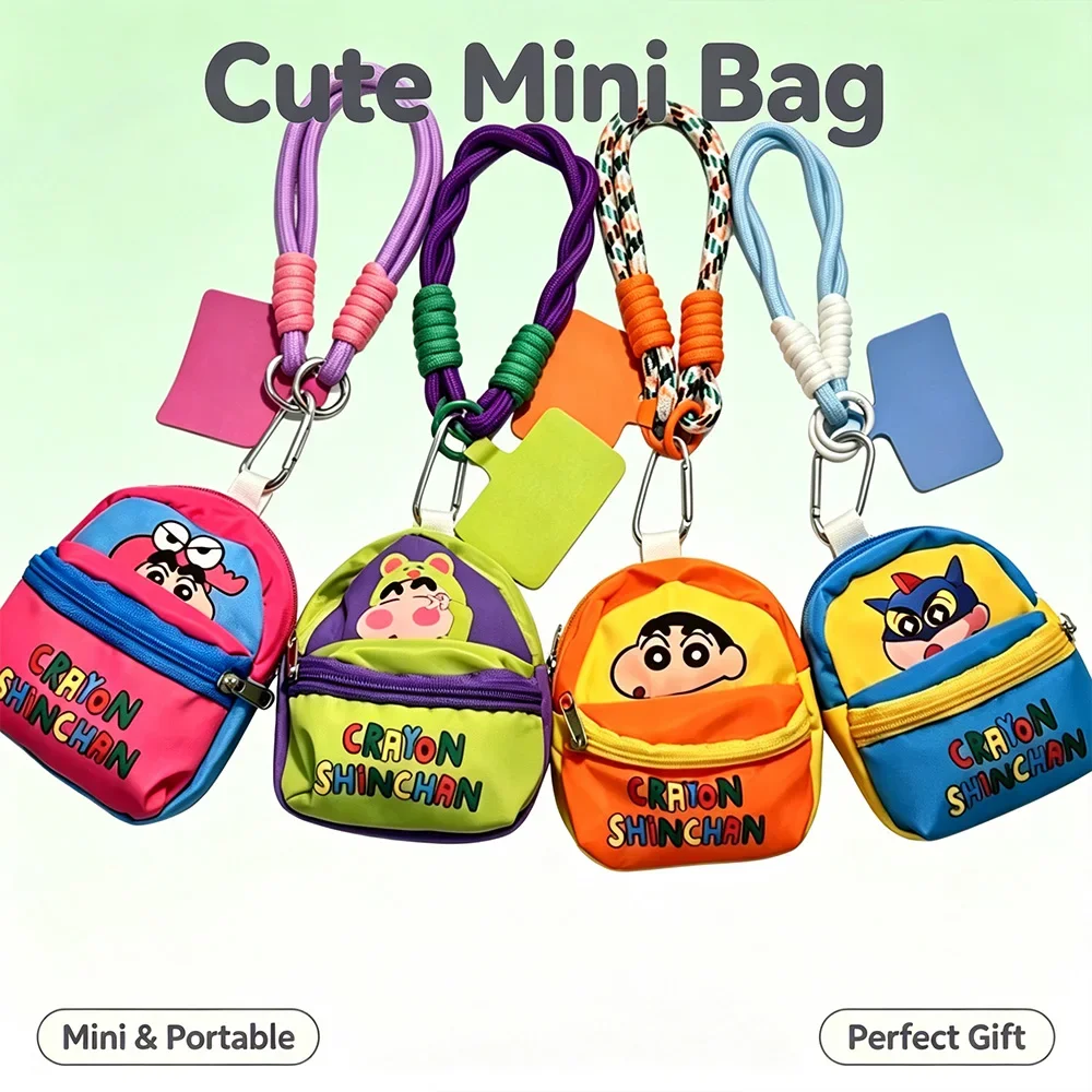 Crayon Shin-chan Mini Lanyard Bag Kawaii Zipper Coin Purse Anti-Lost Phone Wristlet Card Holder Cosmetic Pouch Gift Women Girls view 2