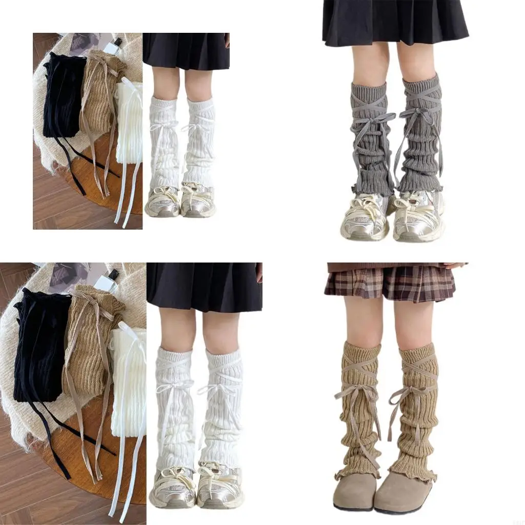 581F حزام مرتبط جوارب الأطفال المتراكمة حلوة غطاء القدم المحبوكة أكثر دفئا