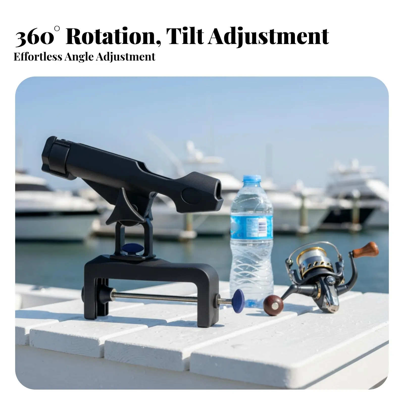 

Clamp-on Fishing Rod Holder Large Clamping Range Rail Mount Rod Bracket 360 Degree Rail Mount Pole Holder Resistant