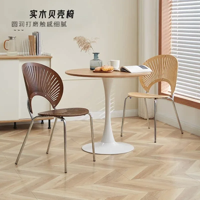 

Home Living Room Dining Chair, Solid Wood Shell Chair, Comfortable Backrest Chair, Modern Simple Fan-shaped Chair