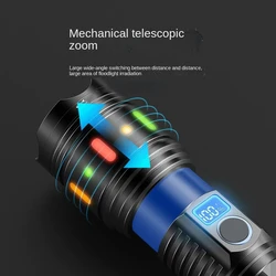 High-power Bright Flashlight With Fluorescent Absorbing Film Luminous Colorful Tactical Torch Power Display Type-C Rechargeable