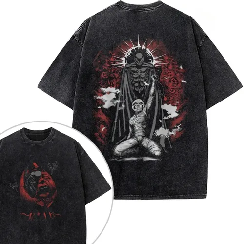 Camisetas clásicas de Anime Berserk Griffith con estampado gráfico Vintage para hombre, camisetas góticas de Manga lavadas, camisetas de algodón Harajuku de gran tamaño