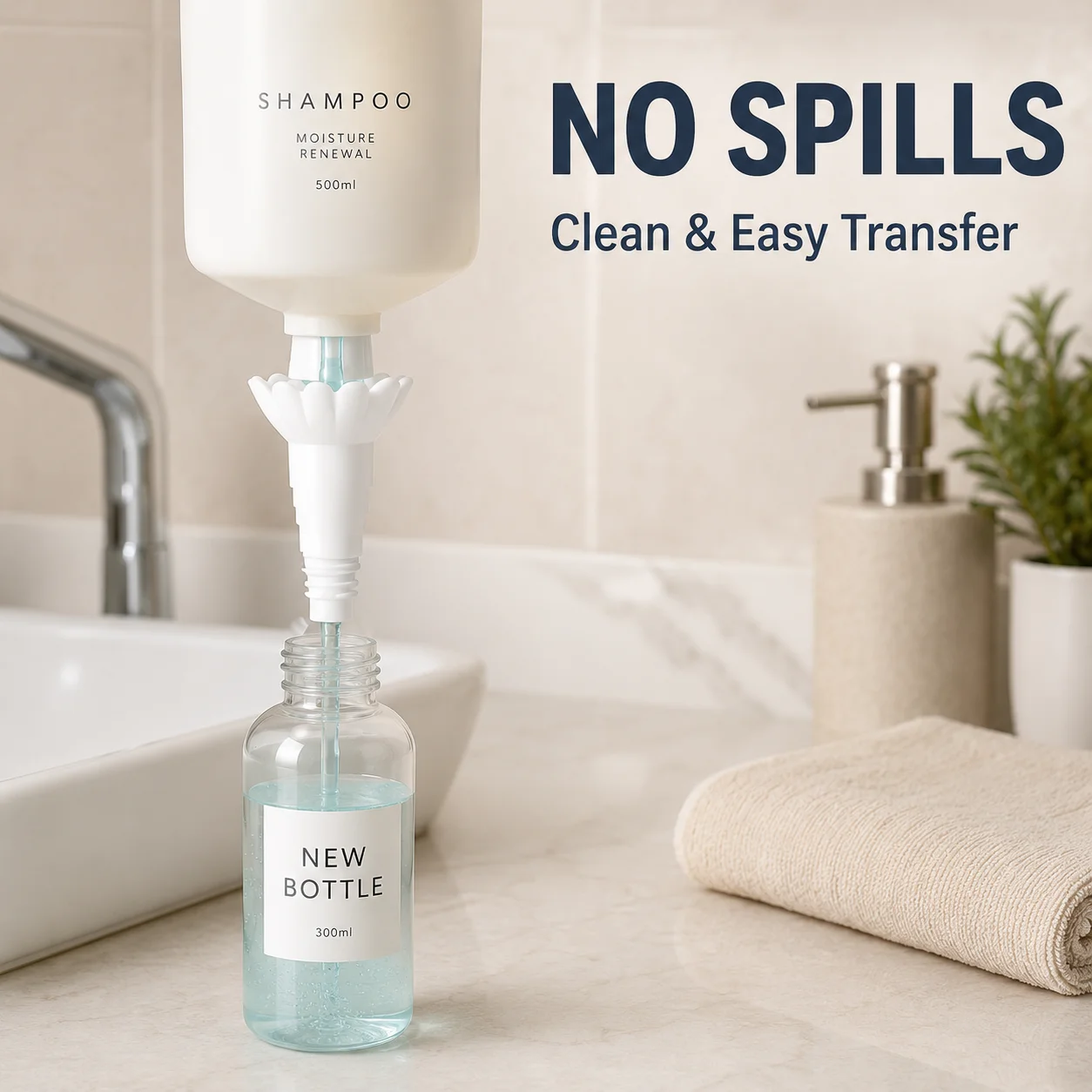 

1/4Pcs Universal Bottle Emptying Kit Reusable Liquid Transfer Connector with No Waste Funnel Adapter Compatible Soap Shampoo