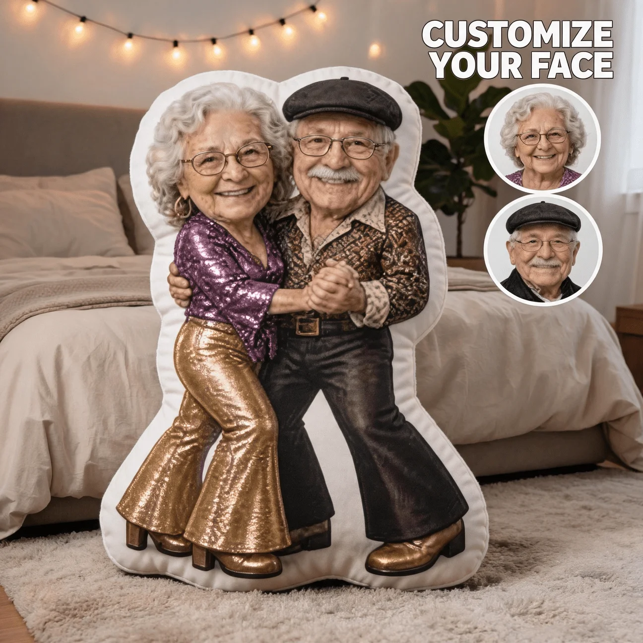 Custom Couple Photo Shaped Pillow, Romantic Dancing Portrait Decorative Cushion, 60cm Large Size Accent Pillow for Sofa & Bedroo