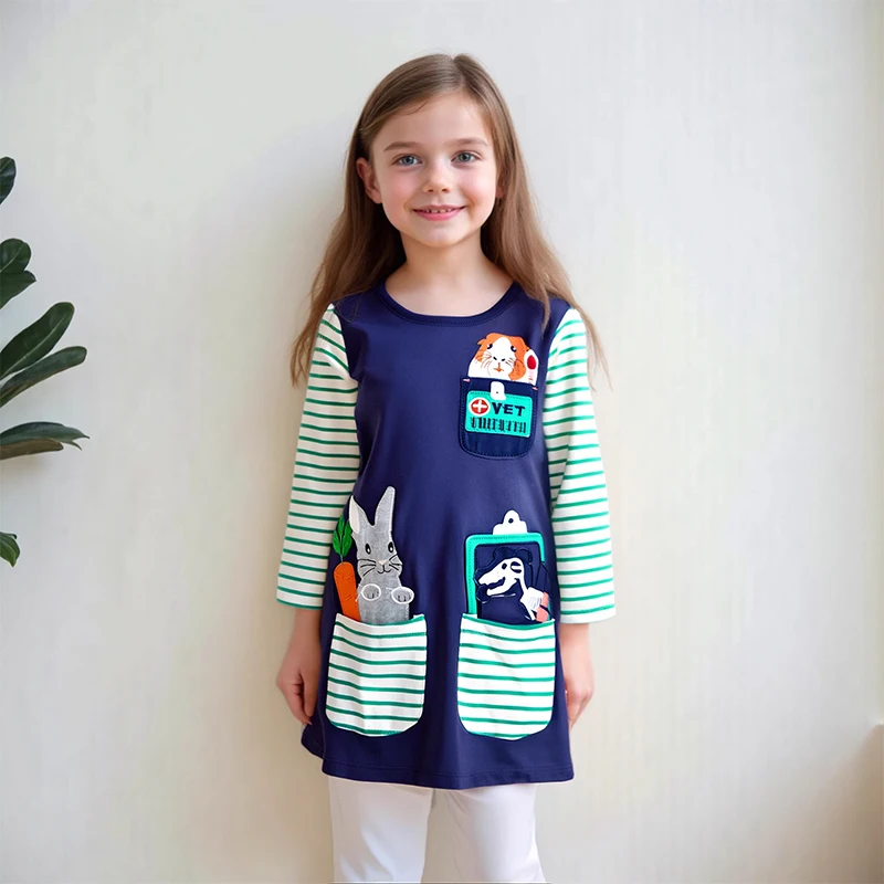 

Little maven, платья с длинными рукавами для девочек, детское повседневное платье с изображением кролика для детской одежды, костюм для школьницы