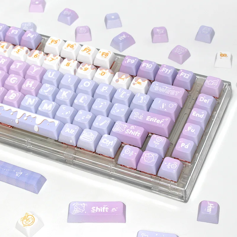 Keycap fantasi ungu bahan PBT kue XDA Set sublimasi lima sisi tutup kunci Keyboard mekanis Universal