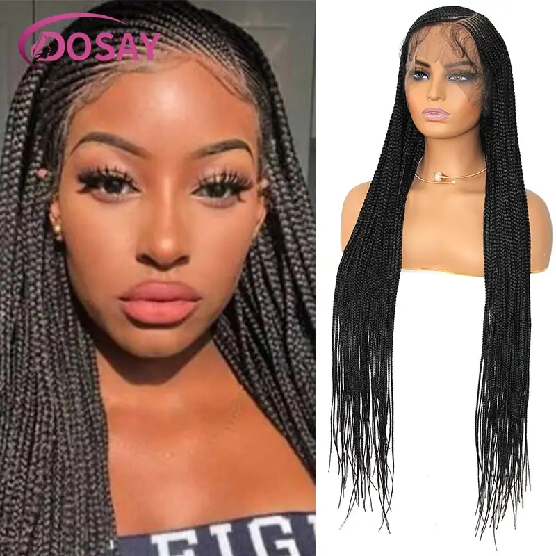 

Full Lace Box Braided Wigs Synthetic for Black Women Side Part Lace Front Box Braids Wig Afro Knotless Braid Lace Frontal Wigs