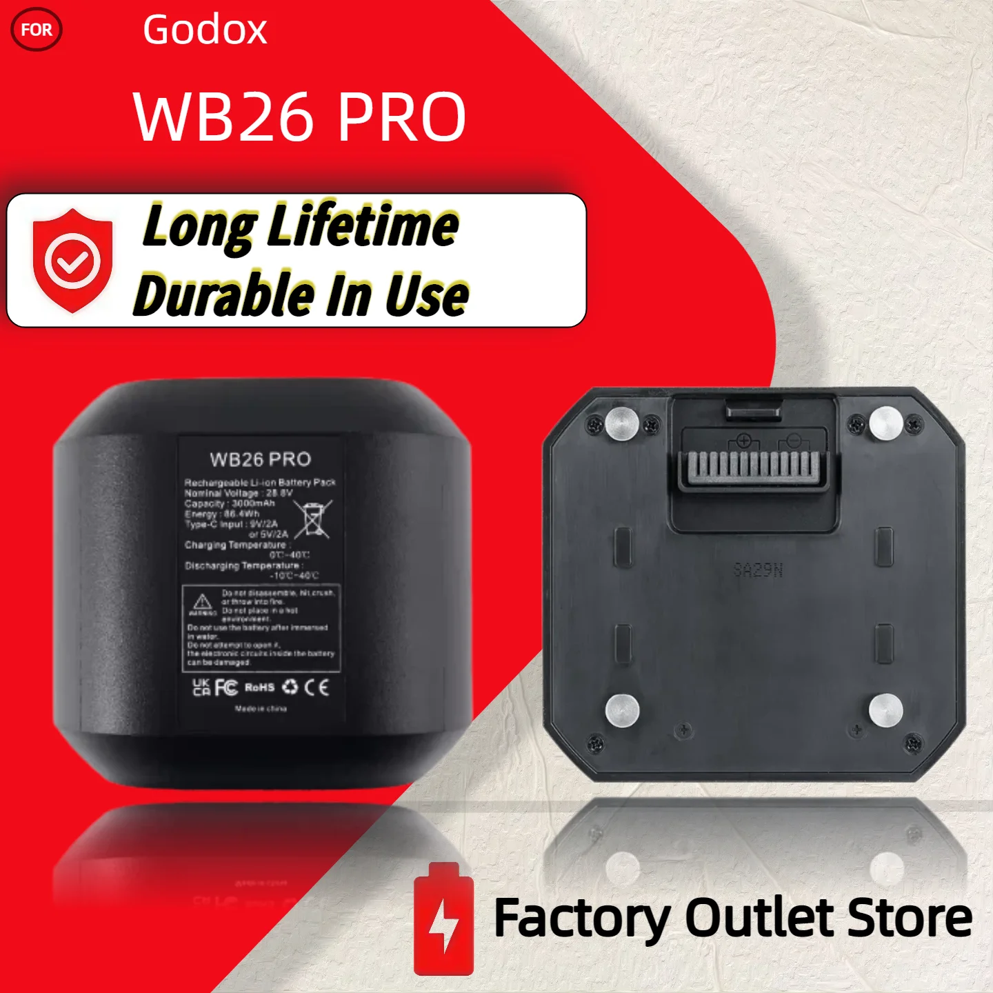 Wholesale And Retail Godox WB26 2.6Ah AD600PRO Lithium battery for AD600PRO AD600 PRO 13 Months Warranty