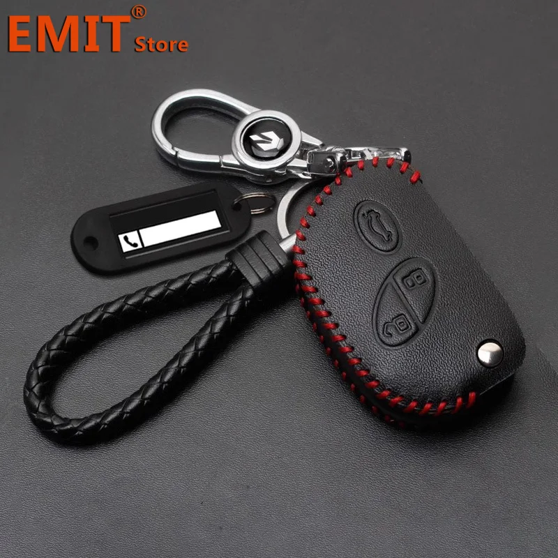 Leather Car Key Case for Maserati Quattroporte GT GranCabrio Remote Cover Shell Keychain Ring Holder Fob Interior Accessories