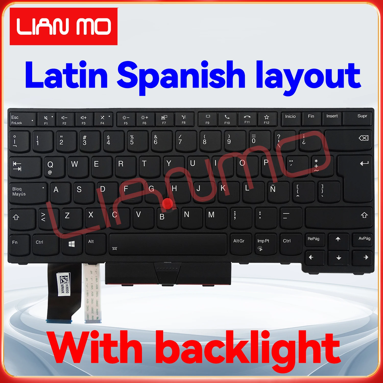 Klawiatura z podświetleniem, układ klawiszy w języku hiszpańskim, przeznaczona do laptopów Lenovo ThinkPad L14 Gen1 / L14 Gen2. — zdjęcie produktu 7