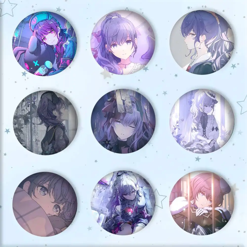 Broche Redondo de Láser de Metal Estampado con Diseño de Anime, Dibujos Animados y Videojuegos, del Proyecto P-Sekai, Personaje Asahina Mafuyu, para Ropa, Mochilas y Accesorios