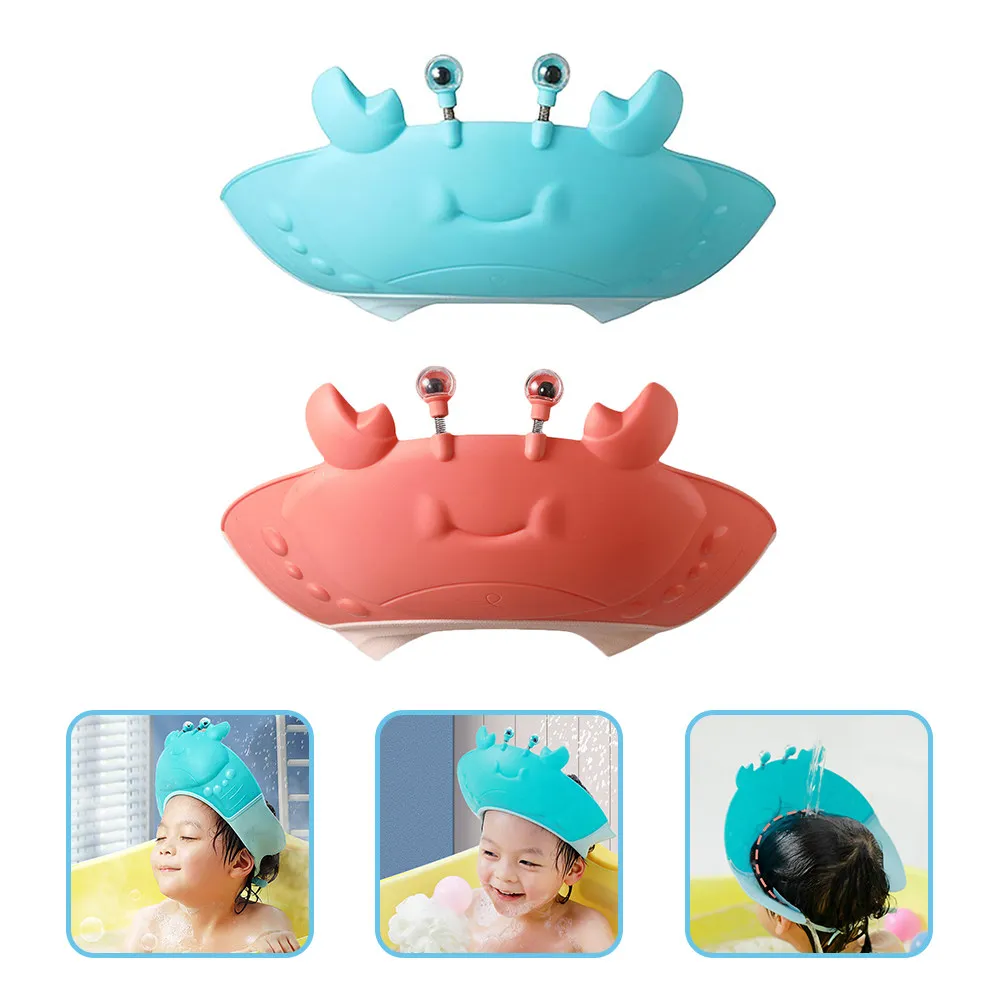 

2Pcs Silicone Hair Washing Hat for Kids Crab Design Adjustable Waterproof Bathing Shower Time for Toddlers Baby Wash