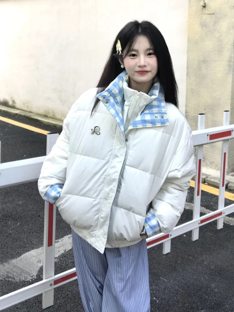 Chaqueta de algodón empalmada a cuadros para mujer, abrigo falso de dos piezas con cuello levantado, versión coreana, holgado y versátil, estilo ins, Otoño e Invierno