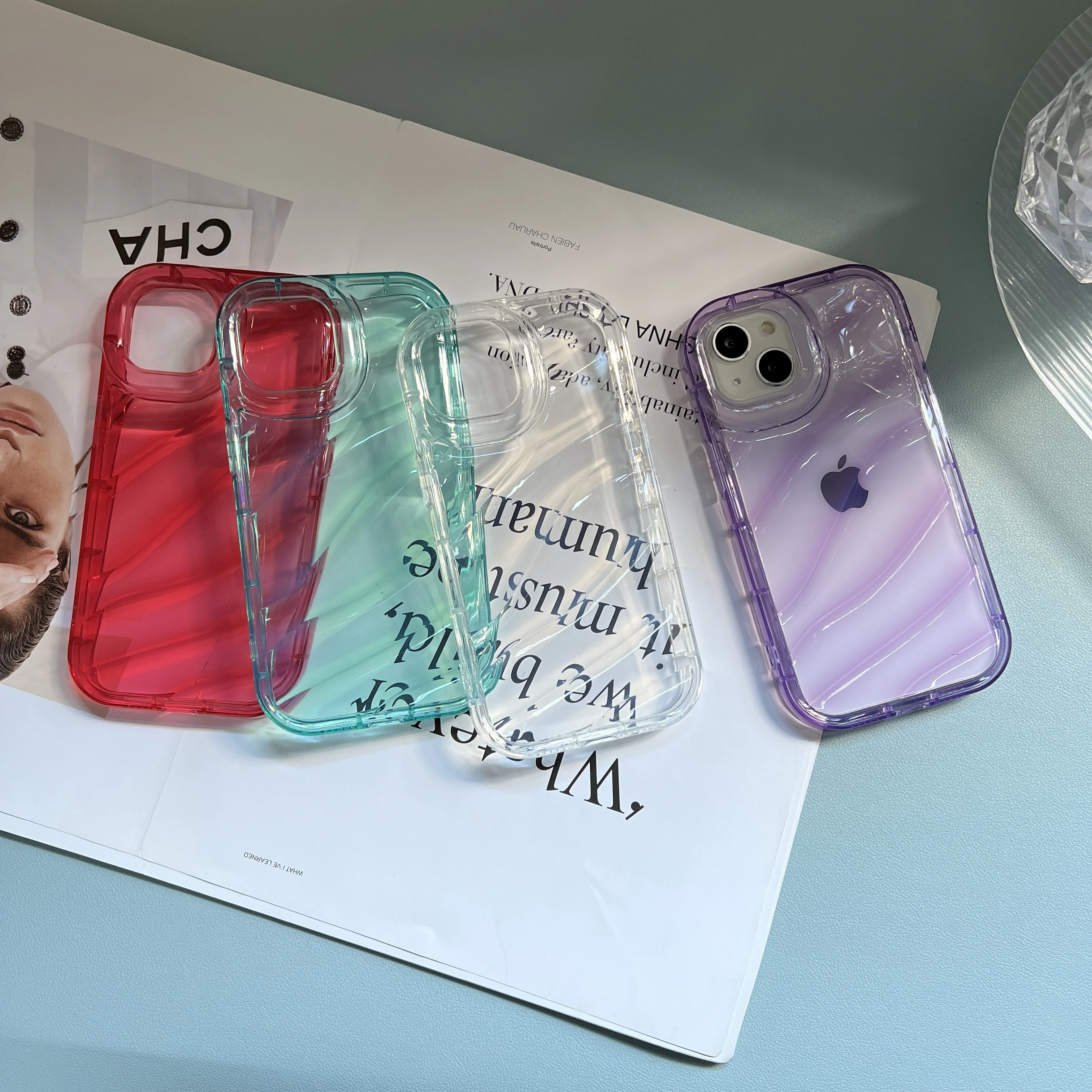 Luxury Soft Candy Transparent Wavy Texture Case For iPhone 15 14 13 12 11 Pro Max Silicone Shockproof Bumper Cover