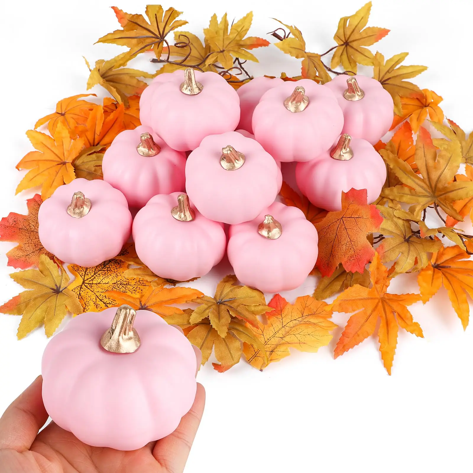 Pink Halloween Artificial Foams Pumpkins Model Simulation Fake Vegetables Ornament Autumn Harvest Thanksgiving Party Decoration