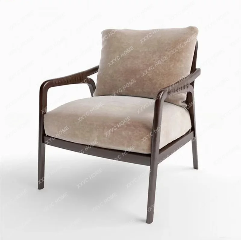 

Modern new Chinese single sofa chair rattan solid wood lounge chair negotiation chair