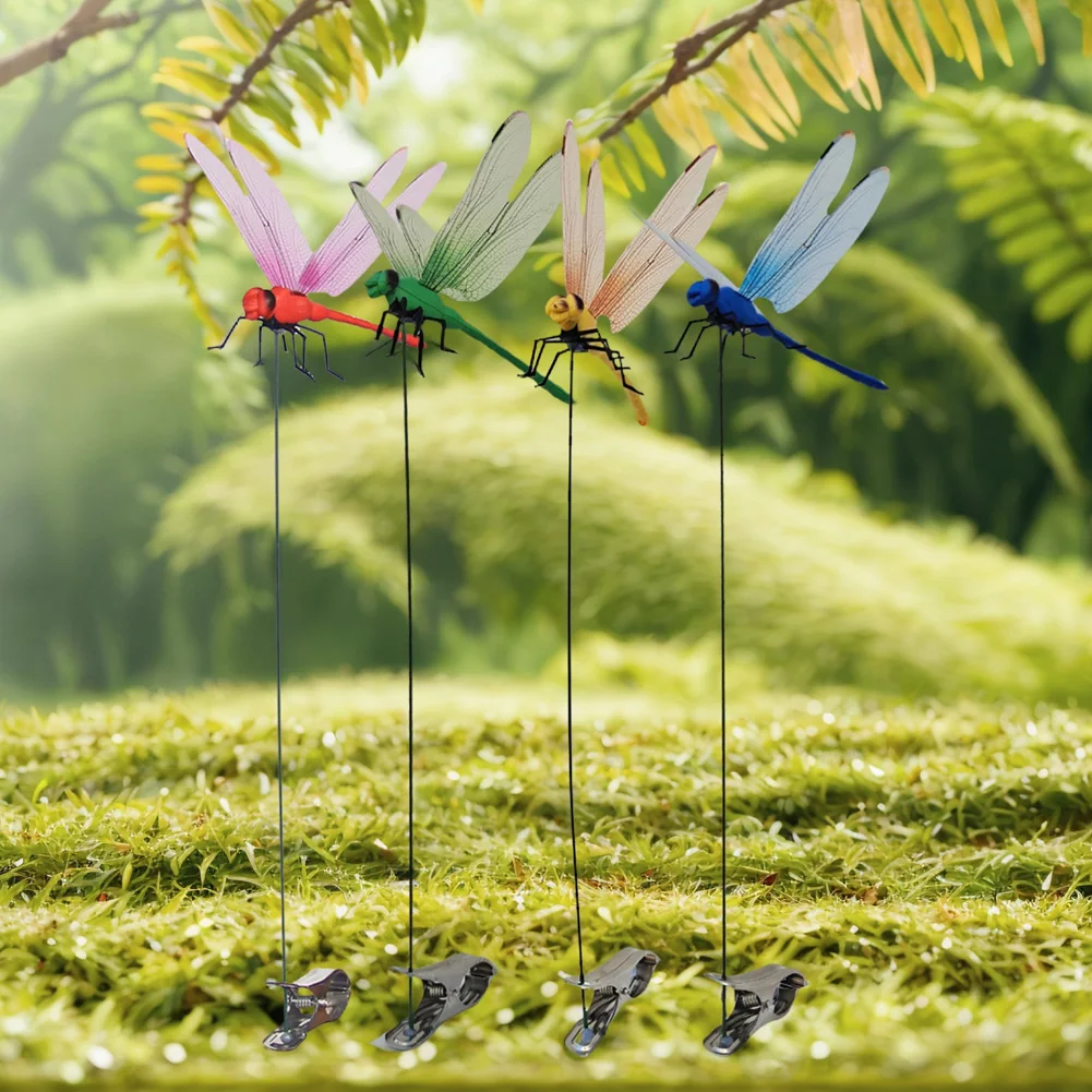 Clip de inserción de libélula simulada, resistente al desgaste, repelente de insectos, abrazadera de libélula, Clips de sombrero artificiales 3D para decoración de Patio y jardinería, 4 Uds.