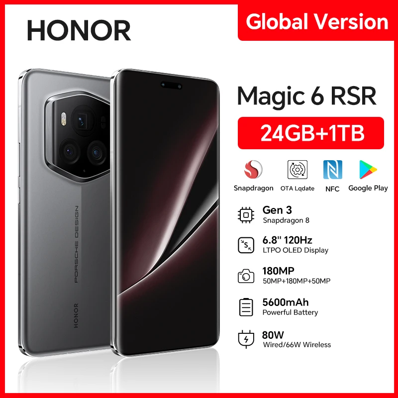 HONOR Magic 6 RSR 24GB+1TB 6.8” OLED Screen, 5G Smartphone, Dual SIM, 50MP Camera, Fast Charging, Android Phone