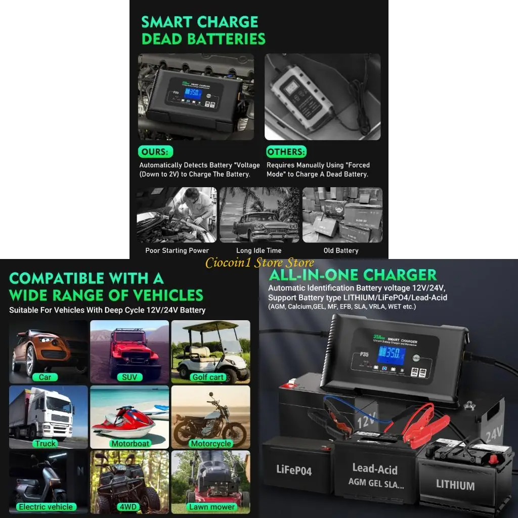 

A3PC 35A Automatic 12 В 24 В. Аккумулятор автомобильных аккумулятора для автомобильных морских литий -литий с импульсным