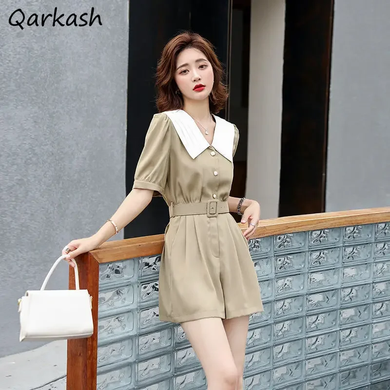 

Rompers Women Empire Simple Elegant Korean Office Ladies Sashes Abdomen Female Clothing Summer Solid Color Leisure Daily Chic