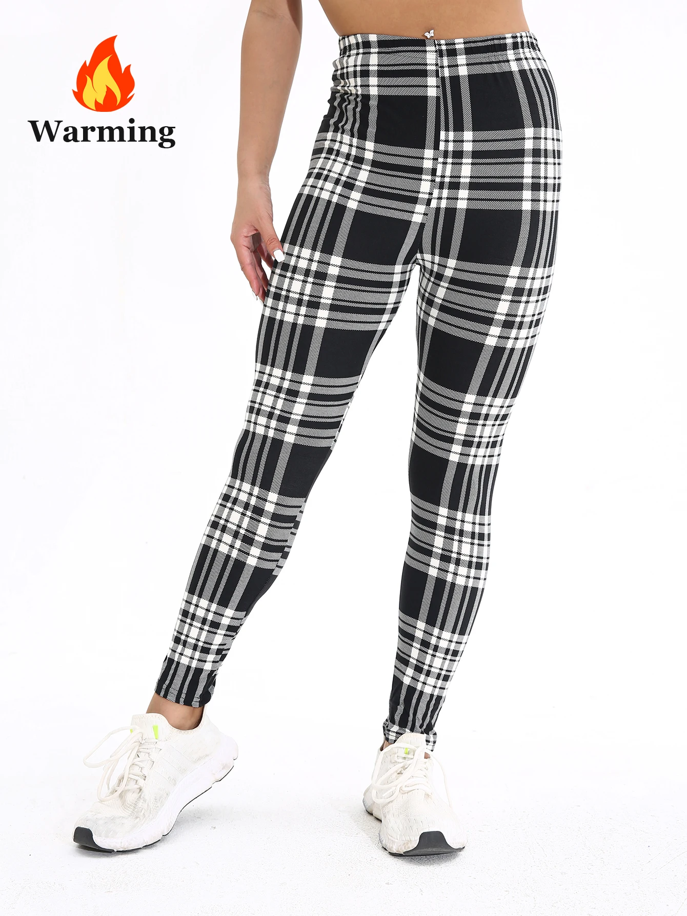 Autumn Winter 1PACK Women's Black and White Checkered Thick Velvet Sexy Tight Legging Casual Sports Elegant Fitness Yoga Pants