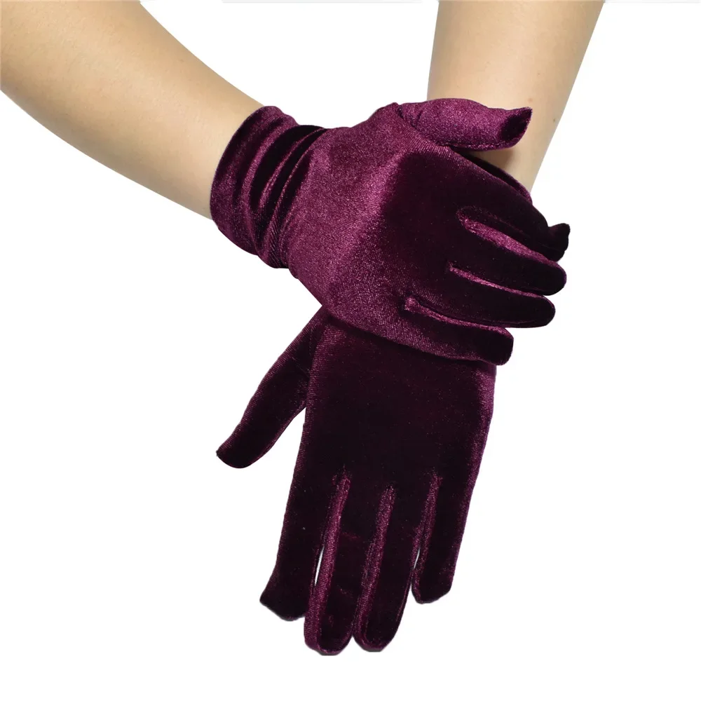 Short Opera Velvet Gloves for Women Flapper Stretchy Wrist Length Banquet Gloves Tea Wedding Party Costume Gloves