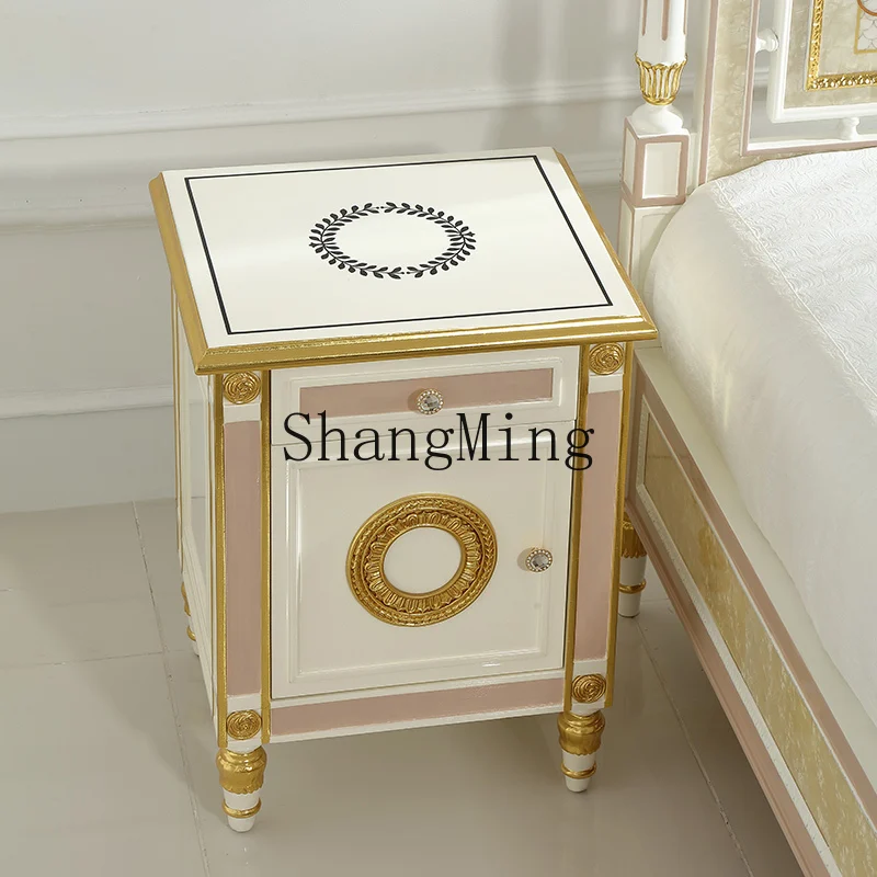 

ZYY home garden style home bedroom solid wood carving flower bedside table furniture storage storage cabinet