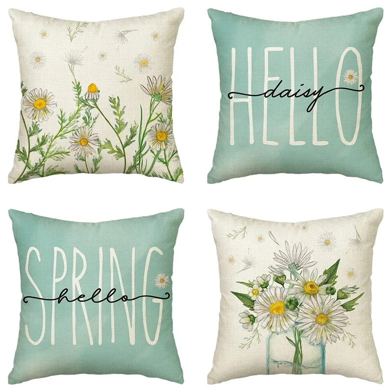 

Spring Pillow Covers 18X18 Set Of 4 Farmhouse Throw Pillows Spring Decorations Cushion Case Decor For Couch