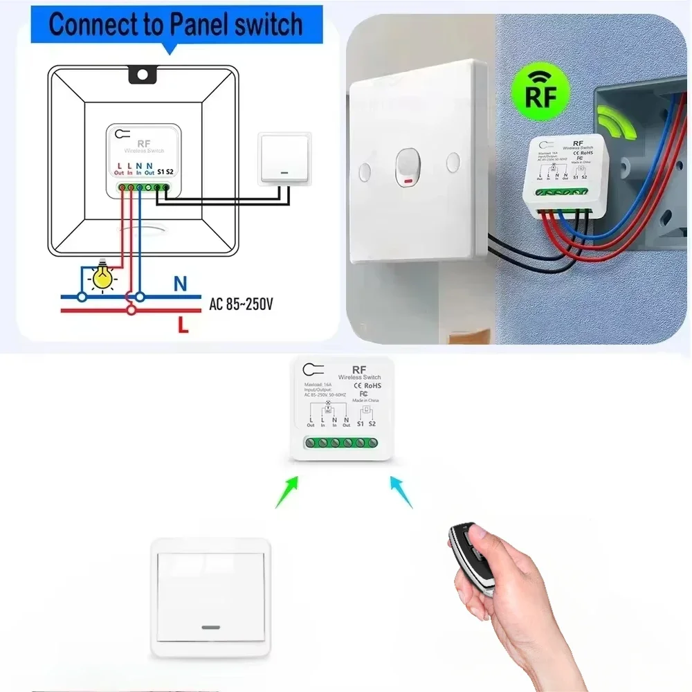 Universal wireless RF433 light switch transmitter AC110V 220V 2-way control with delay function for smarthome lamp Fan tv light