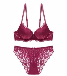 Sexy Lace Floral Women's Underwear Set Double Straps Push-Up Bra Hollow-Out Sexy Panties