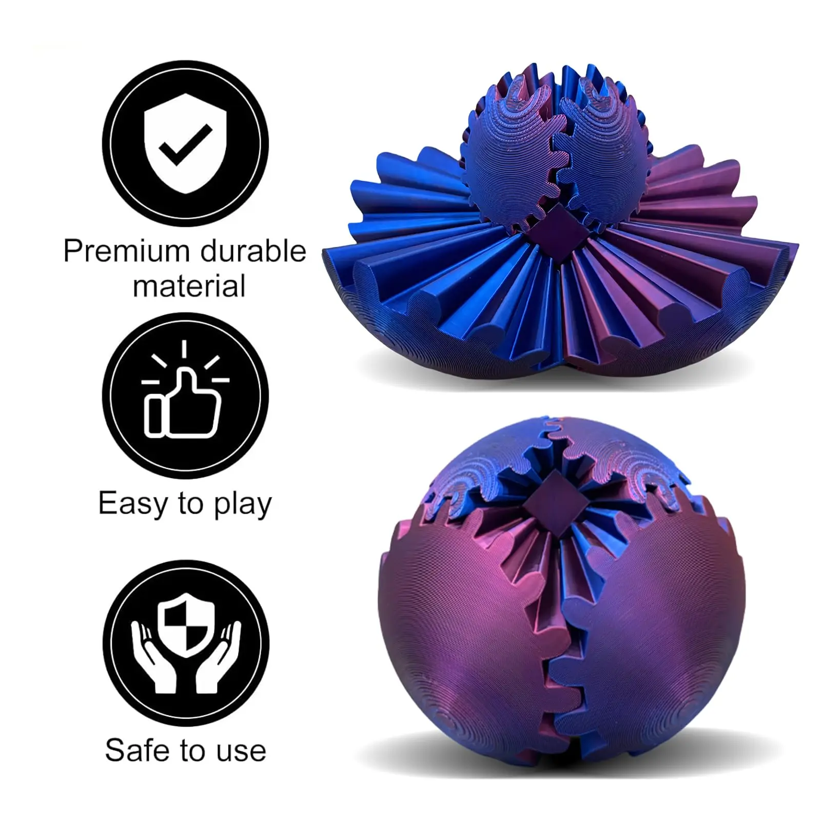 3D-geprinte Gear Ball Spin Ball of Cube Fidget Toy, Gear Ball Pop Fidget Toy, Gear Toy voor stress en angst ontspannen, Gear Sphere