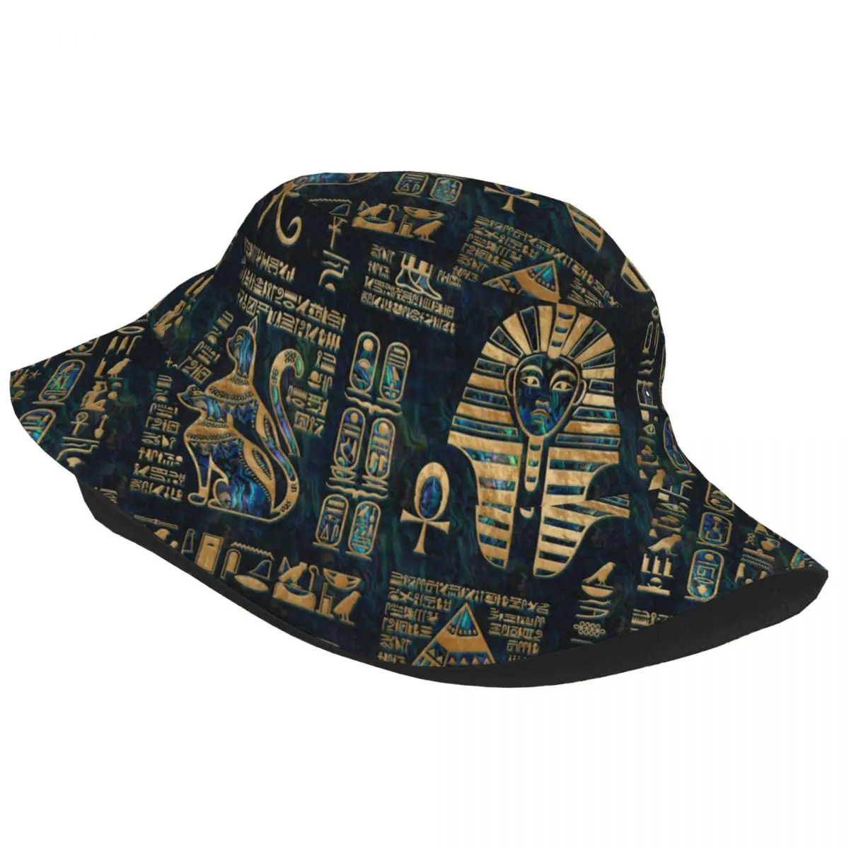 Egyptian Hieroglyphs And Deities Bucket Hats for Girl Beach Egypt Pharaoh Sun Hats Style for Outdoor Sport Fishing Caps Bob