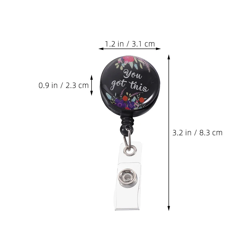 2 Pcs Glue Badge Clip Retractable The Flowers Name Badges with Clips Black Reels for Nurses Id Card Holder Cute