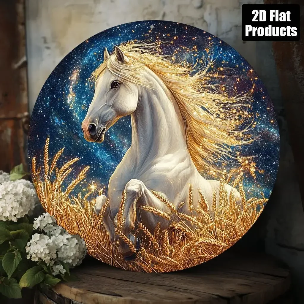 خمر تين تسجيل الحصان الأبيض الذهبي ماني جولة الألومنيوم جدار الفن ديكور #6