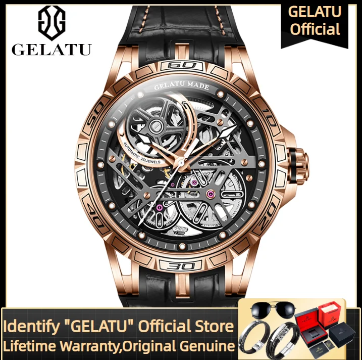 

GELATU 6015 Fashion Wristwatch Waterproof Leather Tape Automatic Mechanical Watch For Men Original Brand Men's Watch